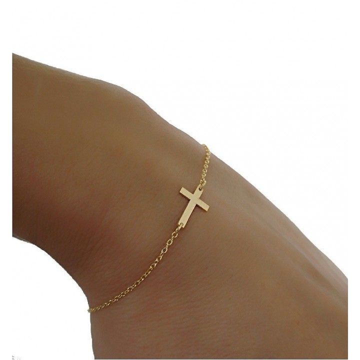 Pulsera cruz pequeña chapada