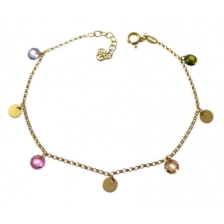Pulsera chapada discos y piedra color