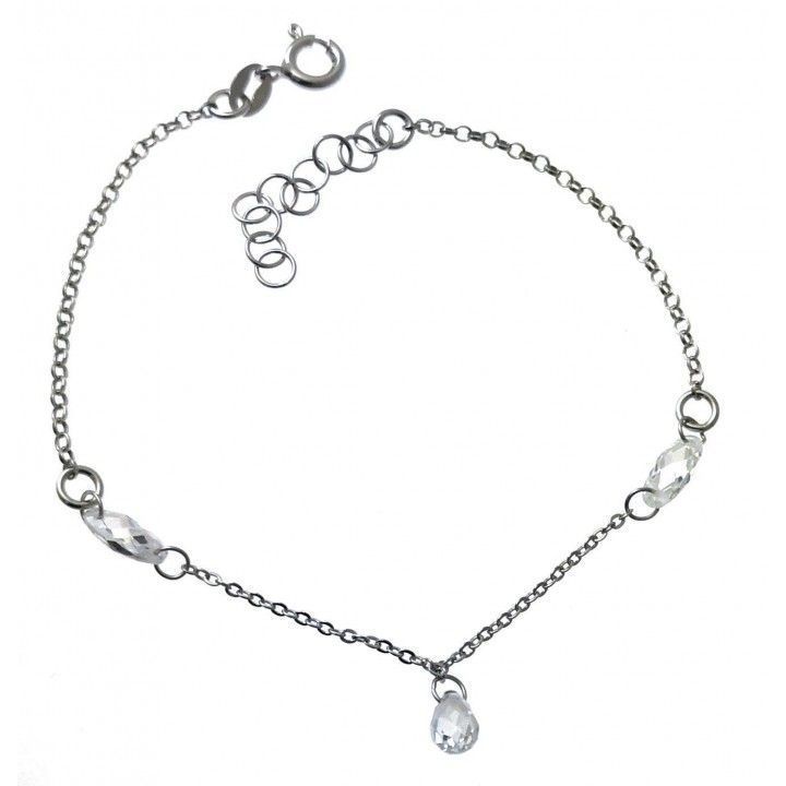 Pulsera rodiada  piedras colgando 