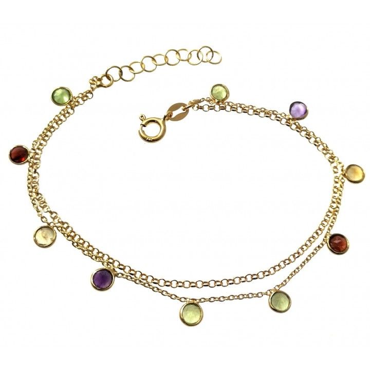 Pulsera chapada doble cadena piedras boceladas colgando 