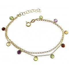 Pulsera chapada doble cadena piedras boceladas colgando 