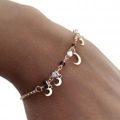 Pulsera chapada lunas piedra color 