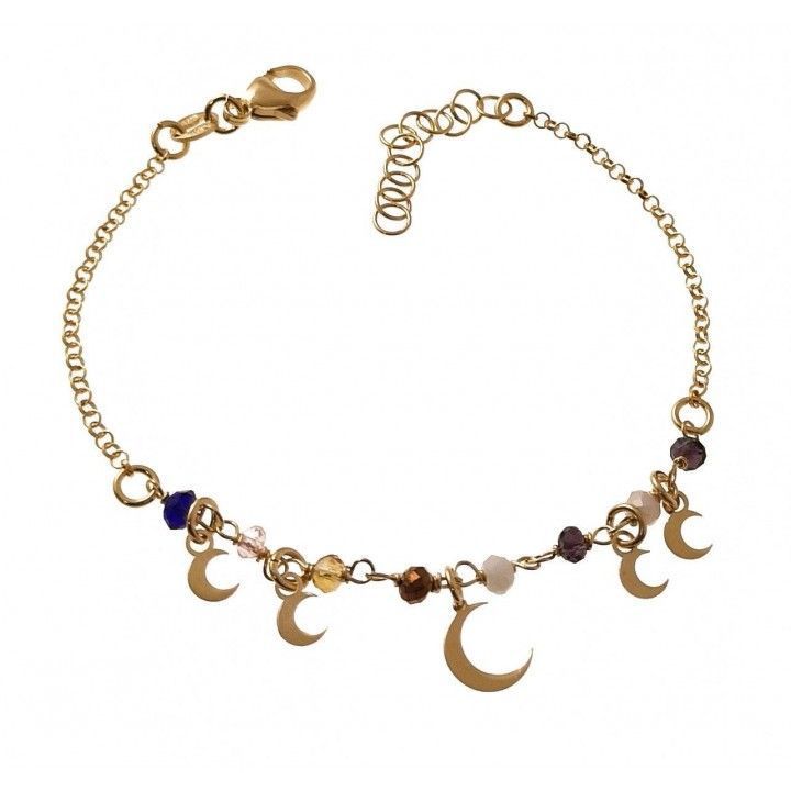 Pulsera chapada lunas piedra color 