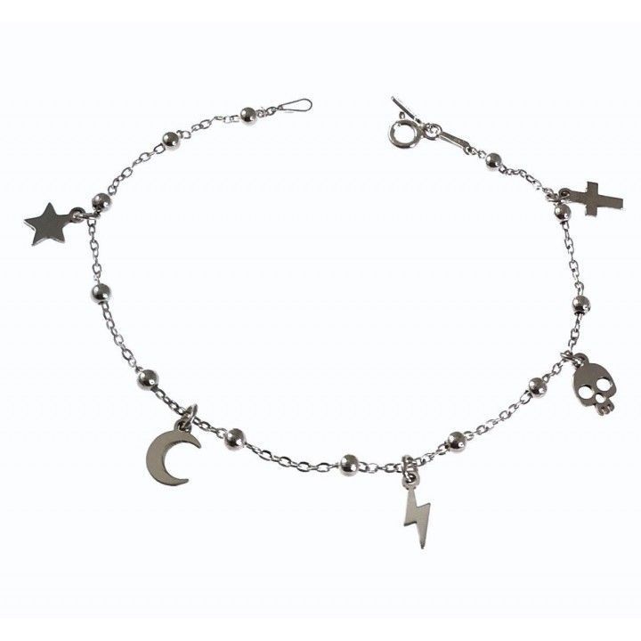 Pulsera cadena combinada bolas motivos colgando 