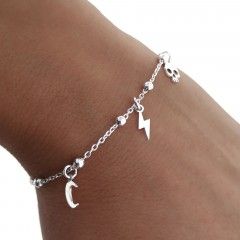 Pulsera cadena combinada bolas motivos colgando 