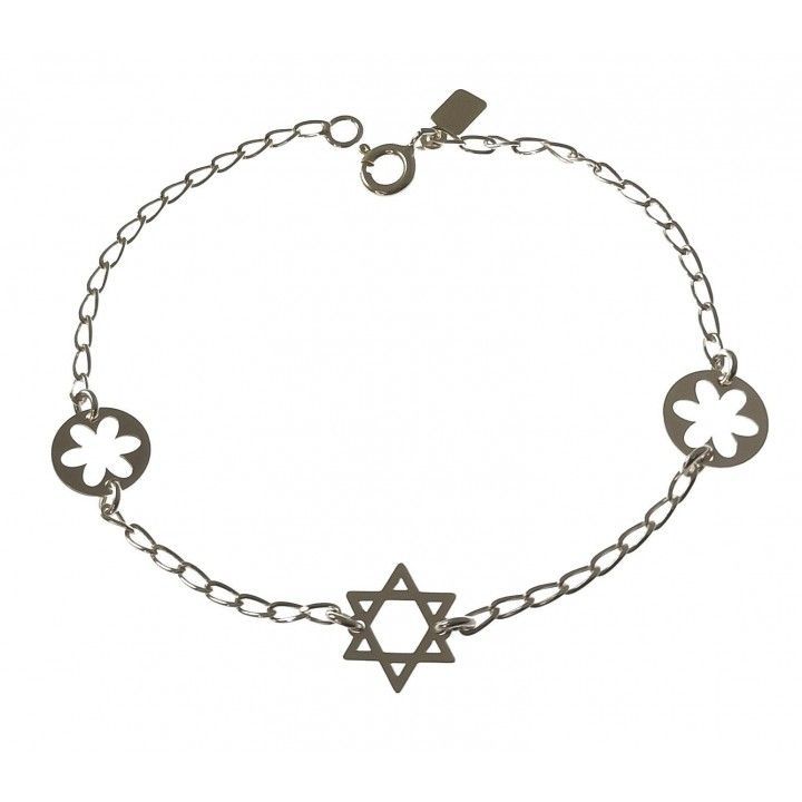 Pulsera cadena forzada estrella David flores caladas 