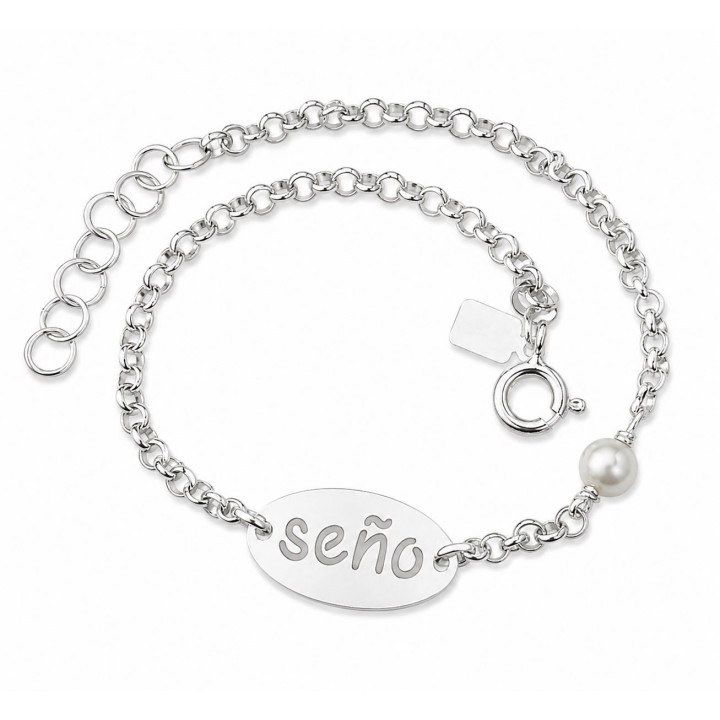 Pulsera chapa seño perla