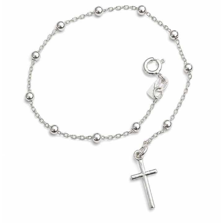 Pulsera rosario bolas 3mm cruz