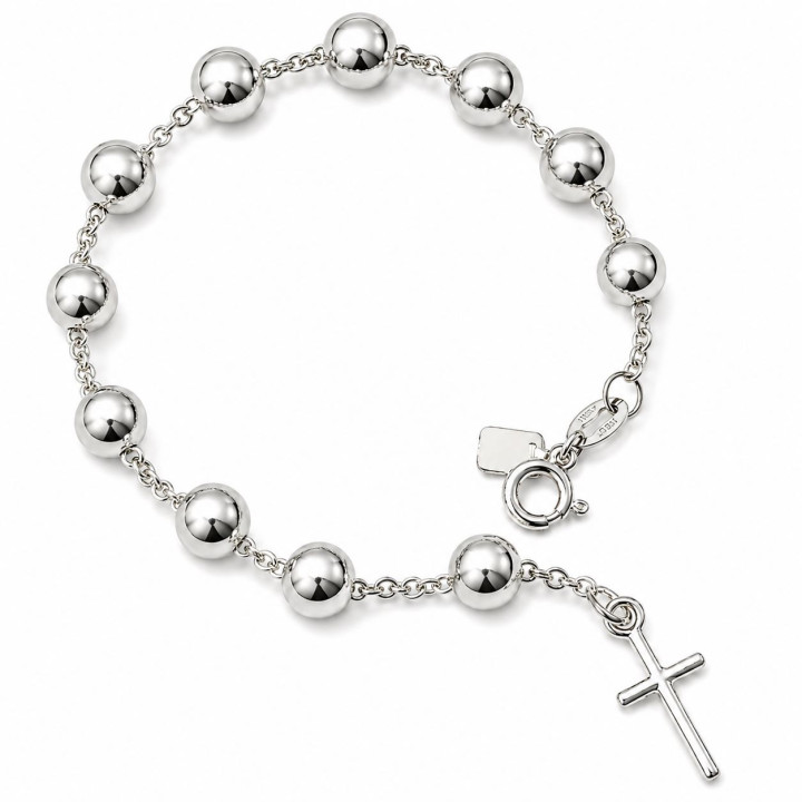 Pulsera rosario bolas cruz