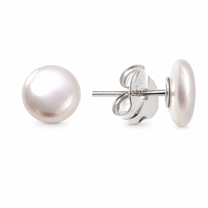 Pendiente perla plana 10mm