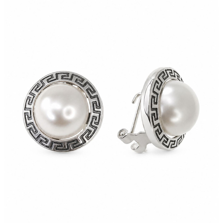 Pendiente omega greca perla